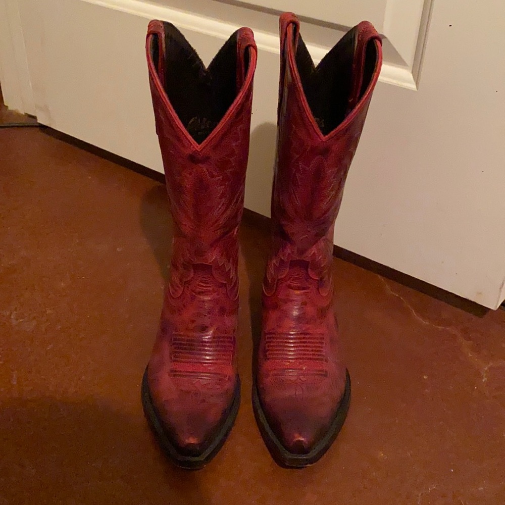 Red leather boots